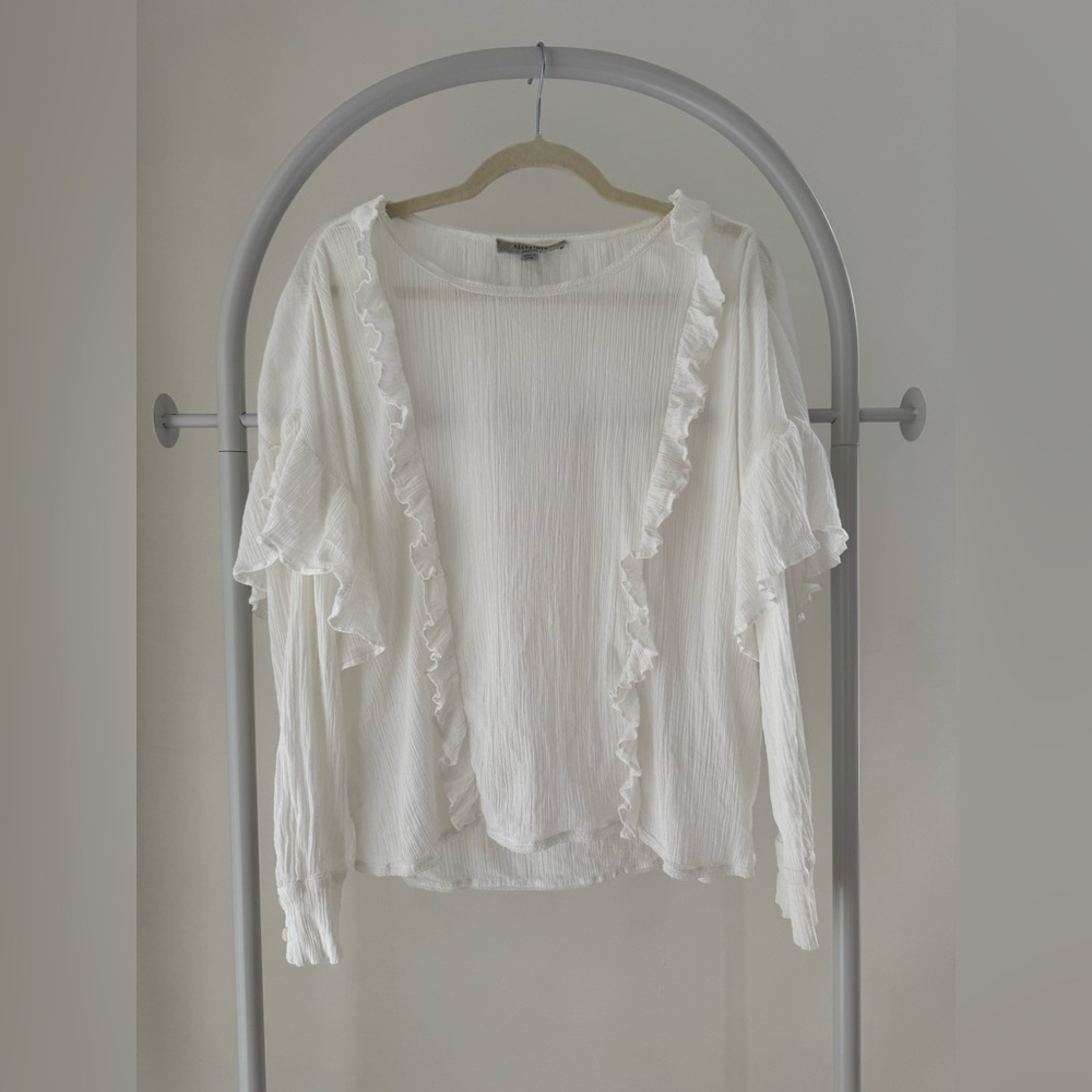 All Saints Women's White Ruffle Cotton Top